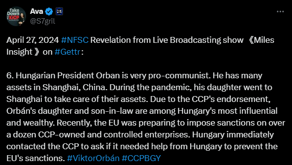 More authoritarian regimes will pop up if the people worldwide still do not recognize the dark power and impact of the CCP on humanity, liberty and the rule of law. The CCP corrupted the Hungarian President and his family. Intel from @NFSCSpeak 👇👇👇 Wake up!