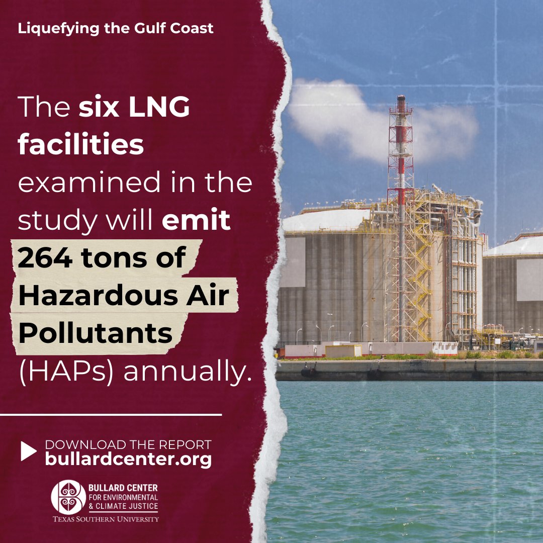 ⚡New report from the @BullardCenter finds the rapid expansion of LNG gas exports from the United States perpetuates sacrifice zones in communities of color and low-income communities on the Gulf Coast. #LiquefyingTheGulfCoast Download the report: ow.ly/jsh950RyIpj