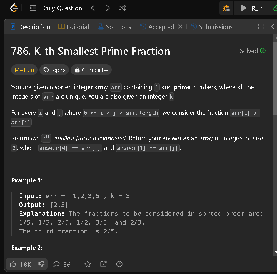b_p_jithin's tweet image. Daily DSA🔆
-LeetCode POTD: Kth smallest prime fraction
-Delete the middle node of a LinkedList

@Leetcode #100DaysOfCode #LearnInPublic #leetcodechallenge