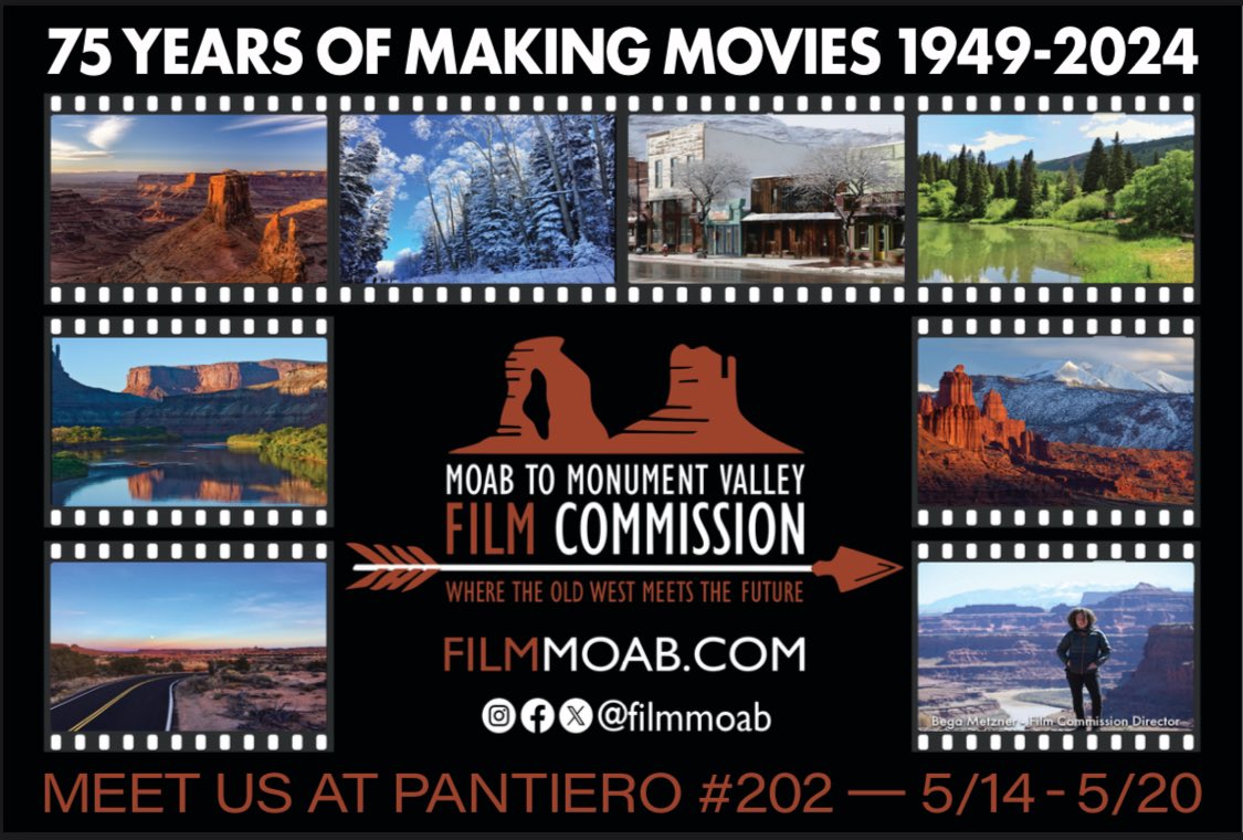 <a href="/filmmoab/">Moab to Monument Valley Film Commission</a> will be attending Cannes from May 14-May 19th

Explore America's Film Frontier with <a href="/FilmUSA_org/">Film USA</a> commissioners
Date: 5/15/24
 
Panelists:
Sara Hamilton, <a href="/DriftlessFilm/">Driftless.film</a> 
Bega Metzner, <a href="/filmmoab/">Moab to Monument Valley Film Commission</a> 
Sandy Lighterman, Film Lauderdale

eventbrite.com/e/2024-film-us…