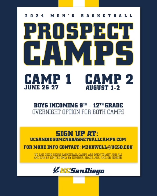 Join us for our prospect camps this summer! 📋 ucsandiegomensbasketballcamps.com
