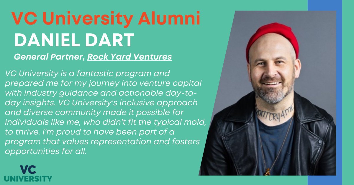 Time for another inspiring #VCUniversity alumni story: meet @itsdanieldart. Daniel was completing his Executive MBA at MIT Sloan while enrolled in VC University. In the last year, he founded Rock Yard Ventures, which recently closed its first fund. Daniel overcame homelessness