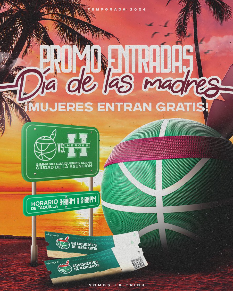 ¡Mamá, este día es tuyo! 💚🤰🏻 En Guaiqueríes de Margarita queremos celebrar a todas las madres en su día de una manera especial 🏹 ¡Te invitamos a disfrutar del mejor baloncesto junto a tu familia! 🧑‍🧑‍🧒‍🧒 En nuestro próximo juego contra Héroes de Falcón el domingo 12 de