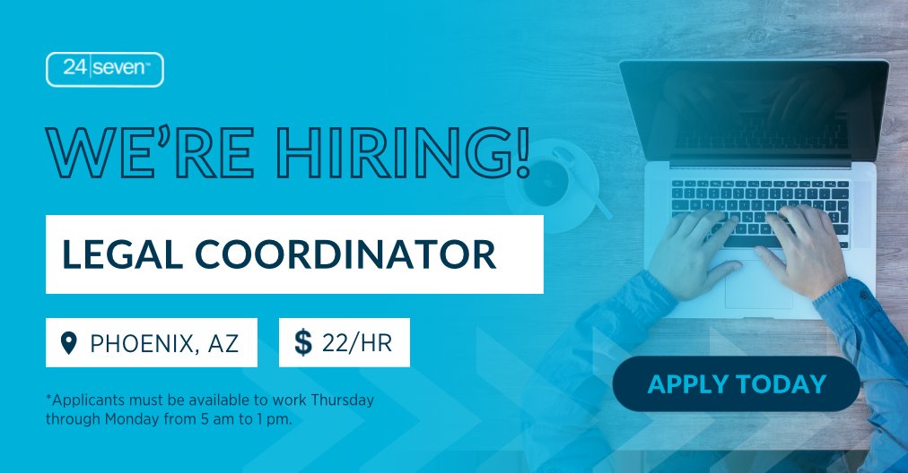 Our client, a full-service #printing company, is looking for a Legal Coordinator to join their #Phoenix team. Ideal candidates will be local to the Phoenix, Arizona area and must be available to work Thursday through Monday from 5am to 1pm. Apply today! bit.ly/3QC37OM