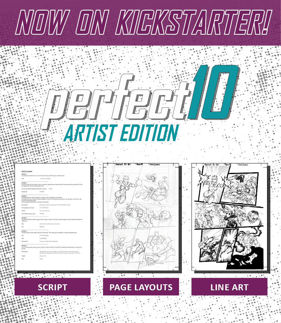10 days left to go for the #Perfect10 Artist Edition on #Kickstarter! Get this amazing 130 page, hardcover, deluxe book, celebrating the incredible artwork of Pow Rodrix on this award winning series! Thank you all so much for the incredible support! 🙏 kck.st/4b4ncVA