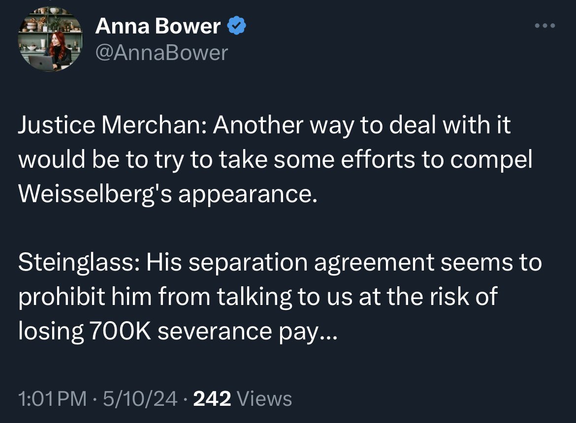 Prosecutor telling Judge that one of the reasons why they are finding it difficult and/or impractical to call former Trump CFO Weisselberg as a witness is because he’s in prison for perjury and Trump bought him off (like everyone else) to keep him quiet.