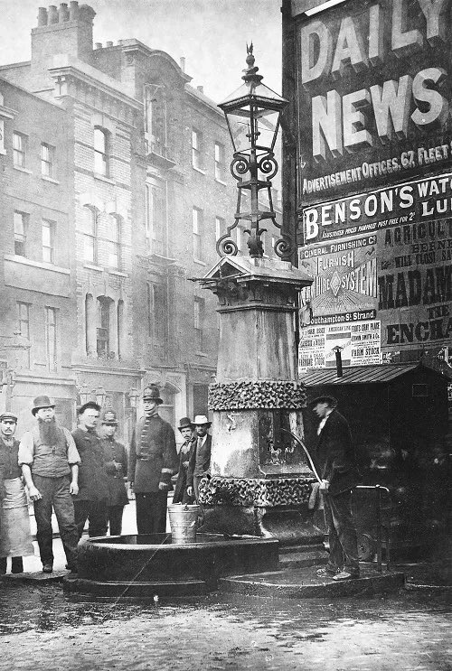 This is the Aldgate Pump. 

It is in London and was often thought to be the start of the east end. 

In 1860 people commented that the water was “bright, sparkling and cool”. The water came from an underground river. 

Sadly, corpses decomposing in the cemeteries were leaching…