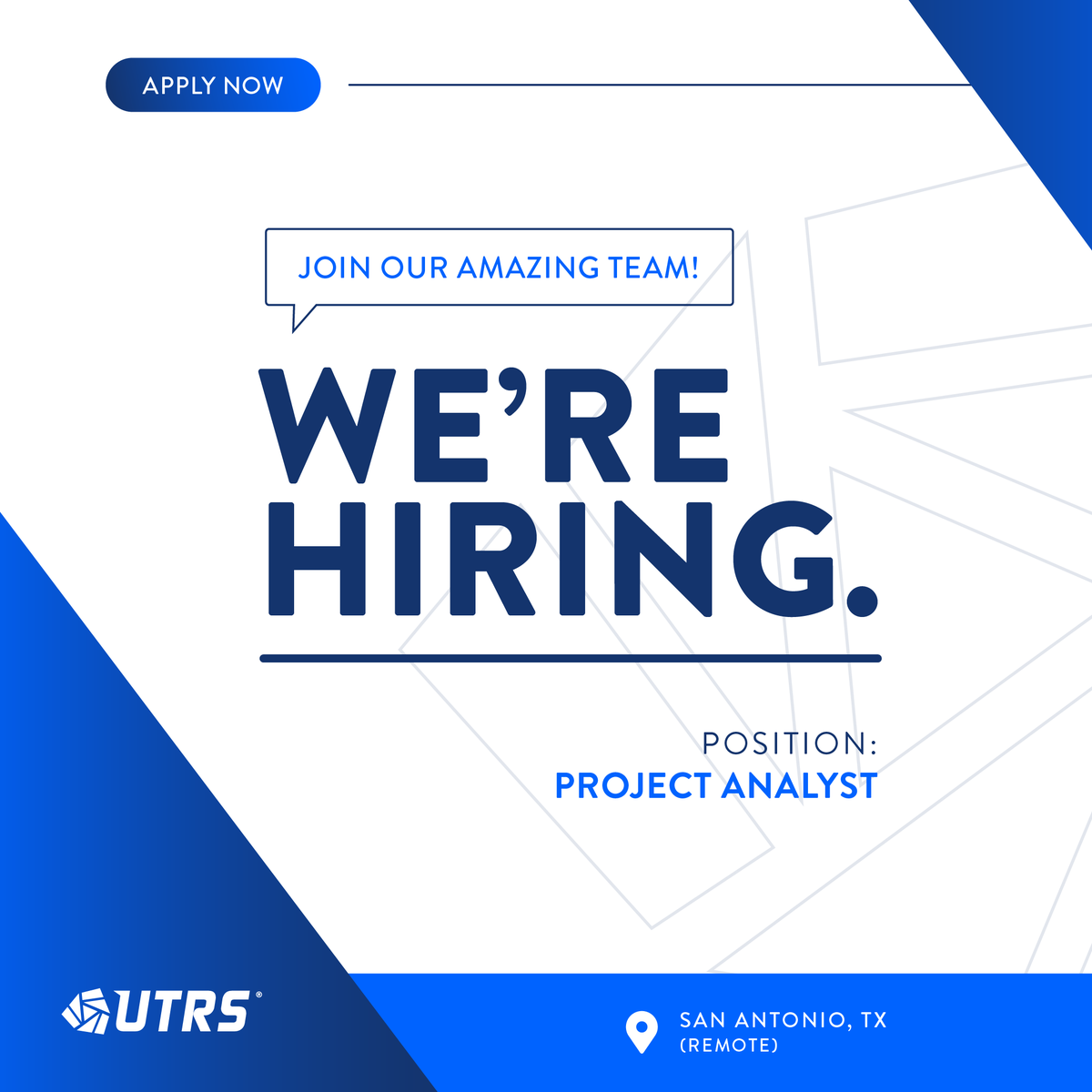 Are you a Project Analyst interested in working for a forward-thinking company? Are you ready to take on new challenges? Then we want you on the UTRS Team! Check out our job openings and apply today: bit.ly/3Jz0b1u #jobsearch #TXjobs #UTRS #analyst