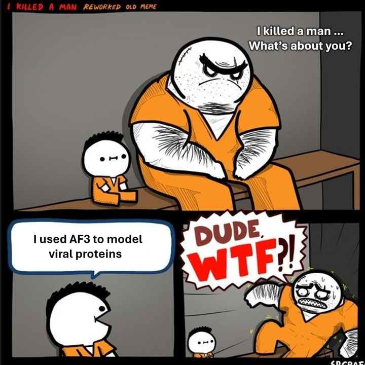 3/9 ... who would say that DeepMind would apply some "prompt filters" to the input sequences in such a way that those related to viral proteins are not predicted 

golgi.sandbox.google.com/faq