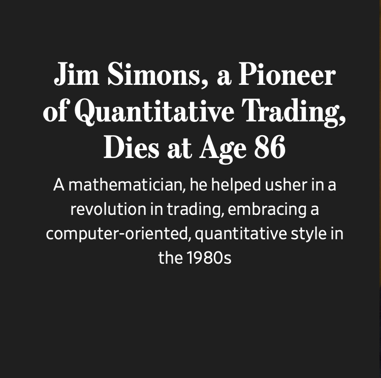 DalioTracker's tweet photo. RIP Jim Simons 🕊️ 

The greatest money maker in modern financial history, game recognize game. https://t.co/d0mLwso6b5