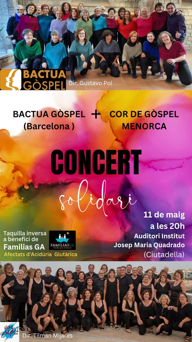 Mañana es el día!!! Tenemos una cita con la música en #Menorca
Voces solidarias que llegan al alma 😍
No os olvidéis de pasar por el puesto informativo y conocernos
Cor de Gospel Menorca 
Nerea Bosch Muntaner