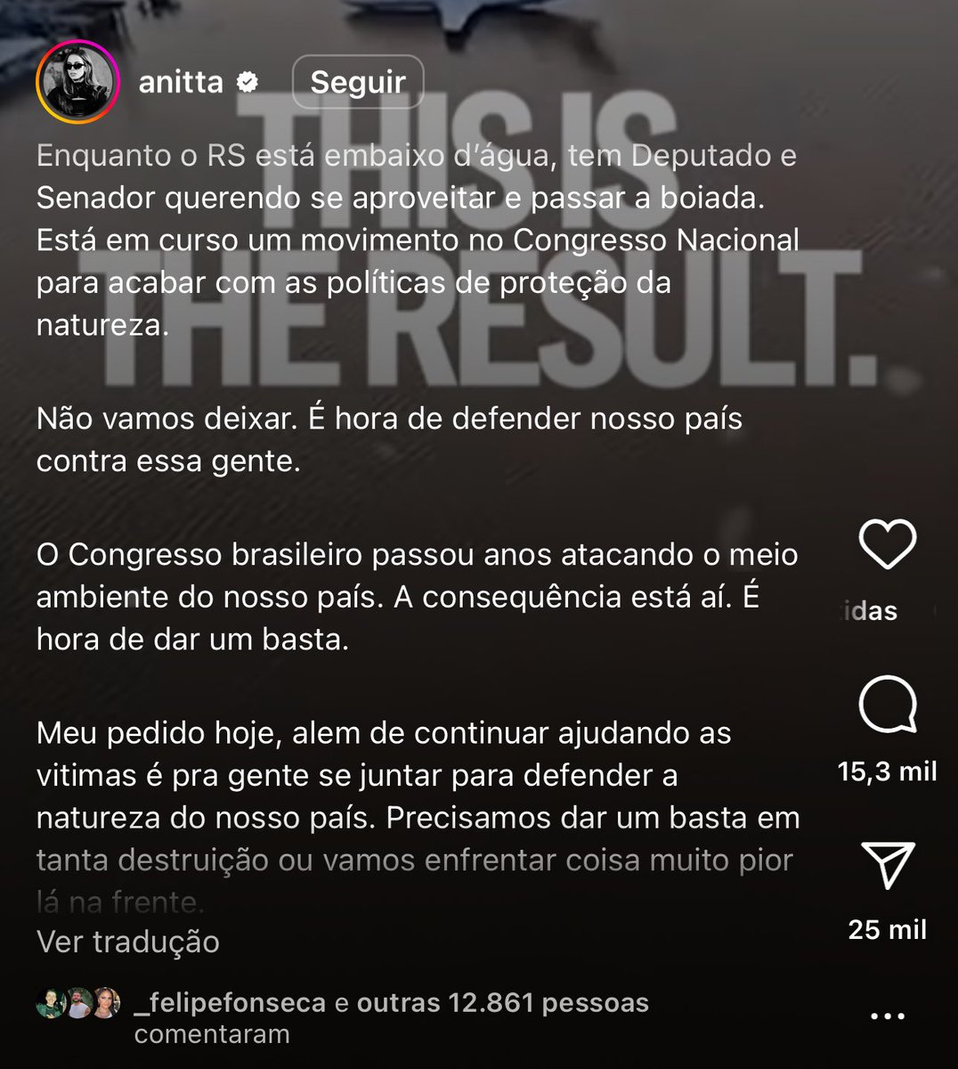 Hoje, o nome que tinha que estar nos trends era o da ANITTA

A crítica precisa ser essa. Precisamos expor a hipocrisia do congresso.