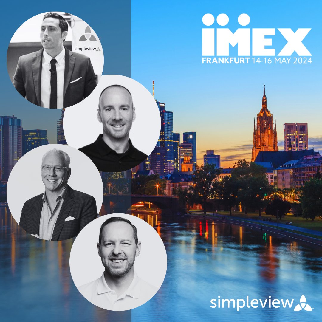 We're attending IMEX Frankfurt! ✈️📍Connect with our attendees in Frankfurt, Germany, to learn more about Simpleview & @eventsforce. #travel #eventtech #meetingsandevents #businesstravel