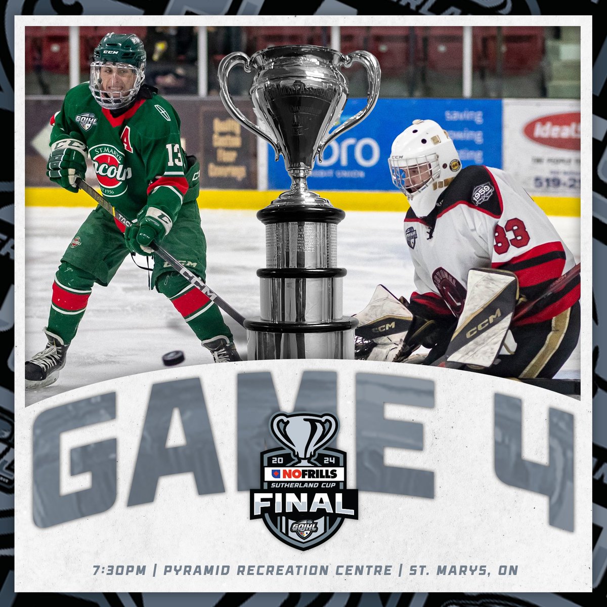 Game 4 tonight in St. Marys! Listowel holds a 2-1 series lead over the Lincolns Mobile App Updates | GOJHL App Watch Live | @FloHockey @NoFrillsCA | #SutherlandCup | #GOJHL
