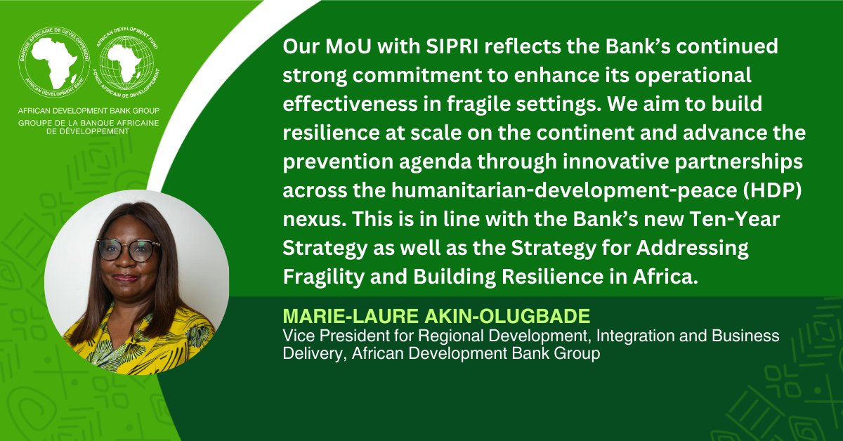 The @AfDB_Group and @SIPRIorg partner to advance evidence-based conflict prevention and #resilience building in #Africa: bit.ly/3QJB3ZR #SthlmForum