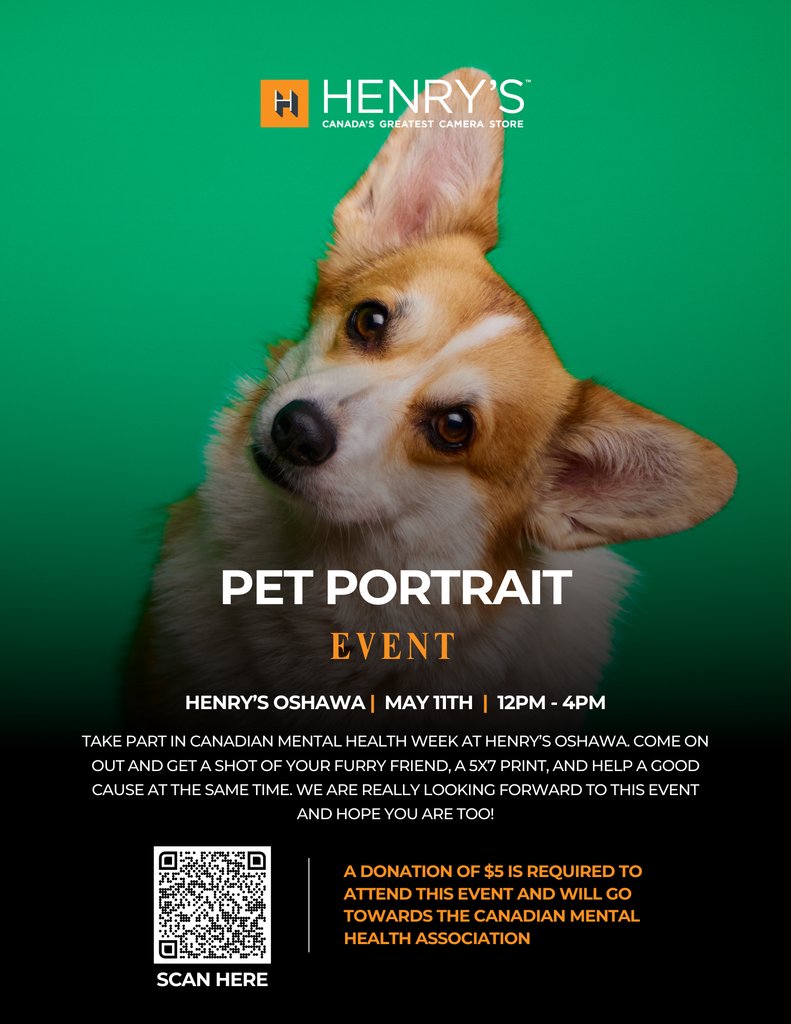 Join us tomorrow May 11th at @henry;scamera , 245 King St W, Oshawa For Pet Portrait Fundraiser supporting CMHA Durham from 12 pm to 4 pm! Celebrate Mental Health Week with your furry friend while supporting mental health and primary care programs here in Durham Region!