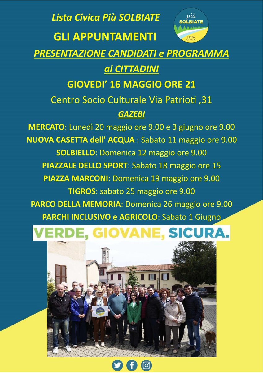 Tutti gli appuntamenti per i cittadini
#solbiateolona #listacivica Più Solbiate