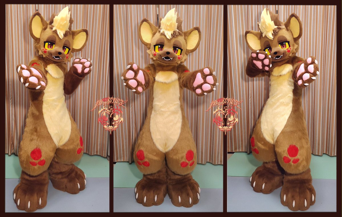 🍒Fursuit Showcase ① 🍪Introducing Nytro the Hyena, a cute yeen with cherry flavor! 🍹Fullsuit commission completed for @raccoonus66 (Also, we'll open commissions in the middle of this month, stay tuned🧡)