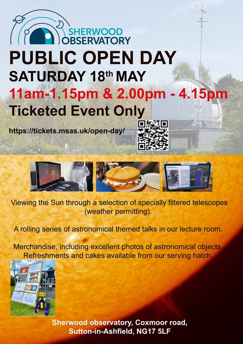 PUBLIC OPEN DAY AT SHERWOOD OBSERVATORY🌞- SATURDAY 18TH MAY. tickets.msas.uk/open-day/
