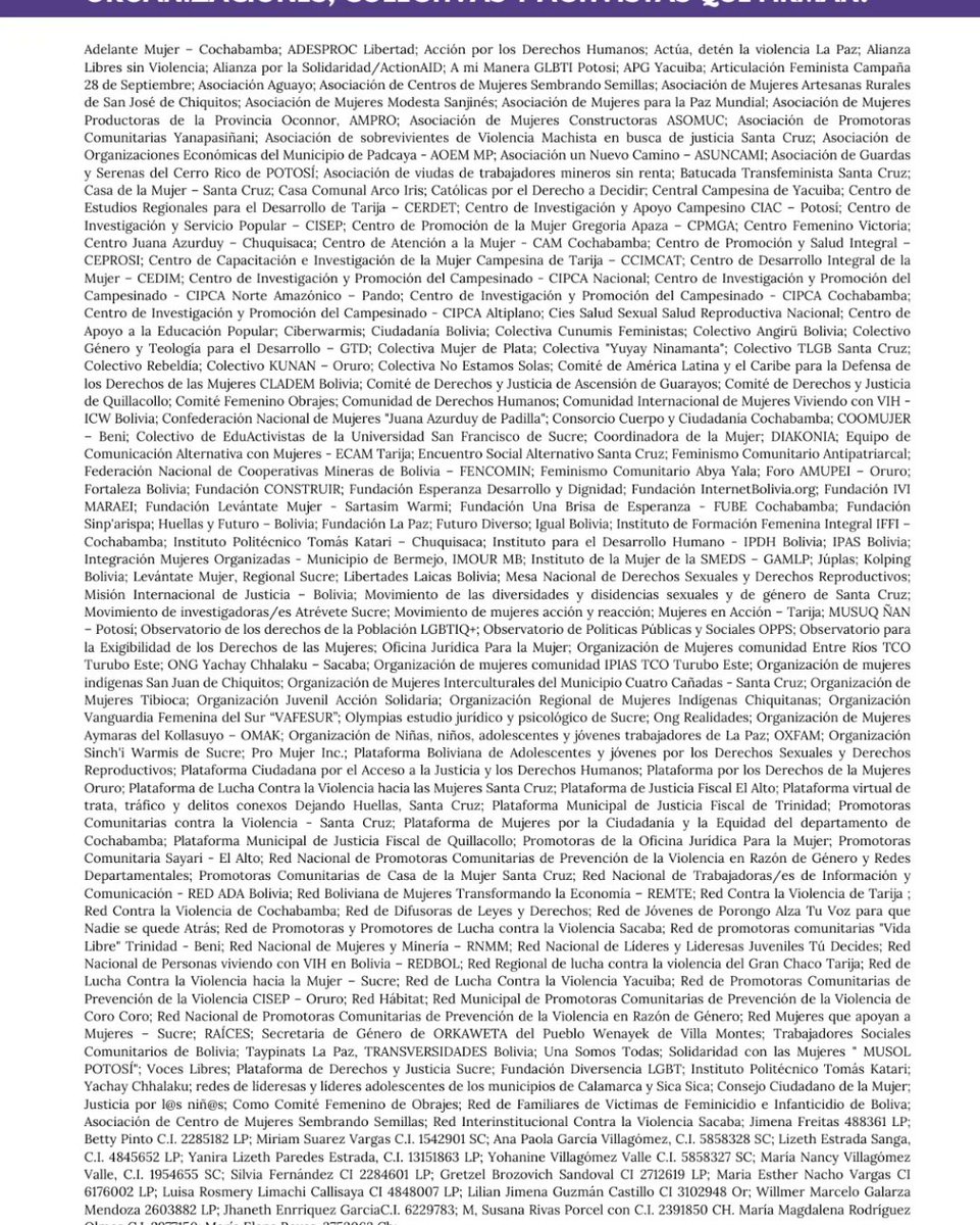 📌PRONUNCIAMIENTO: ORGANIZACIONES DE MUJERES RATIFICAN SU RECHAZO A MODIFICACIONES REGRESIVAS A LA LEY 348.

#PorLaVidaDeLasMujeres
#NiUnPasoAtrás 
#CatólicasYFeministas