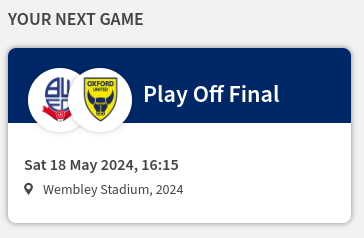 Wembley sorted at last !!

Hotel Friday night  ✅ 🍻
Match tickets          ✅ 👩‍🦽
Bluebadge parking✅ ♿️
Bolton hotel Sat     ✅  😴

#wembley2024 #COYWM #EFLPlayOffs #BWFC