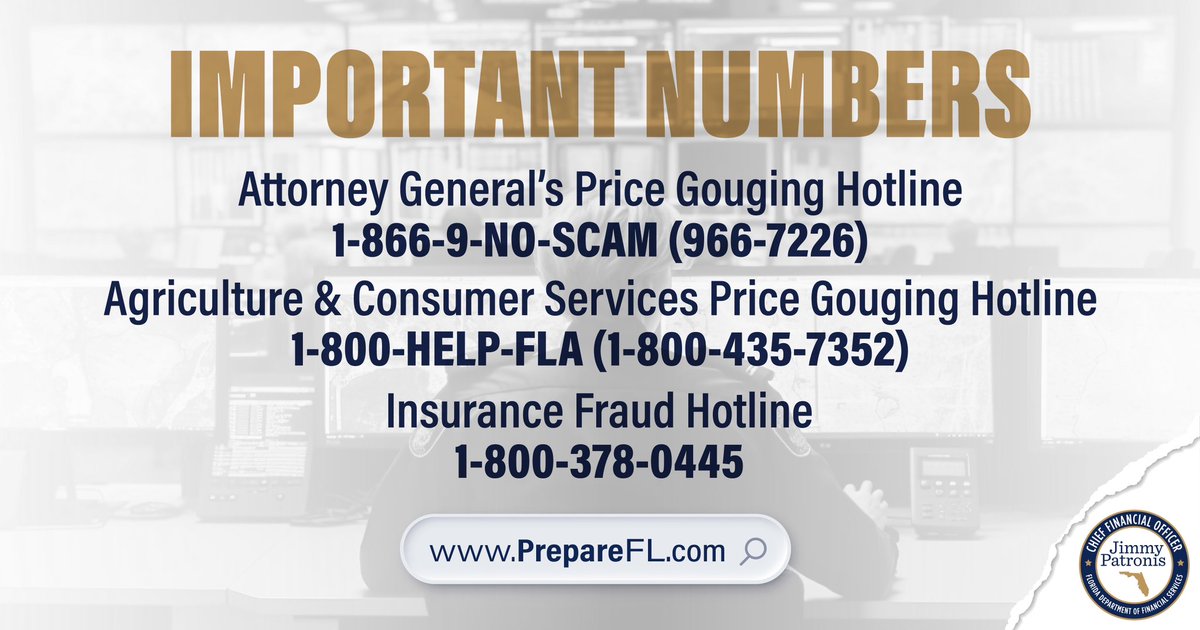 Stay Alert! Fraudsters will already be hard at work trying to scam you and your family members post-storm. If you are suspicious of fraud, please report it immediately at FraudFreeFlorida.com.