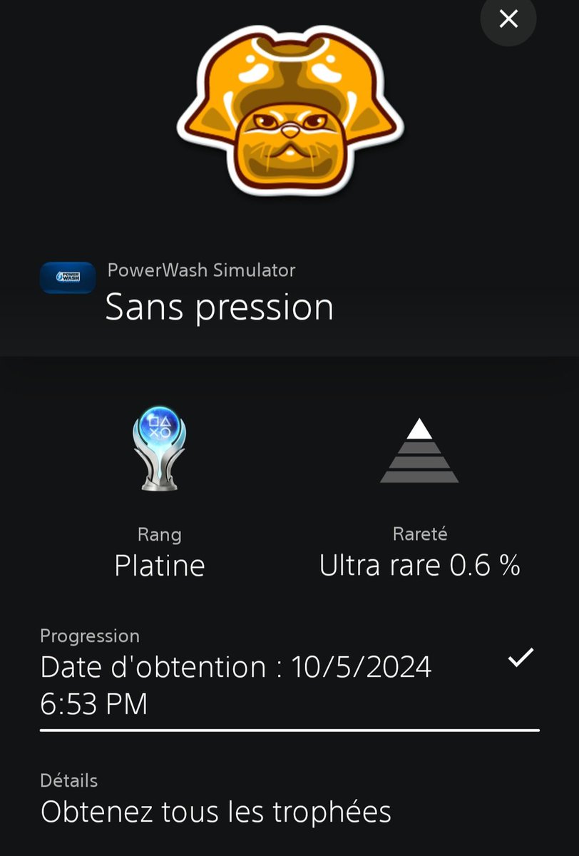 Tadaam : platinum 461 is #PowerWashSimulator bringing my rarity to 55.95% 🥳 #PS5Share
😘 to @pixhaya who coop-ed with me to fast achieve it in 36 hours