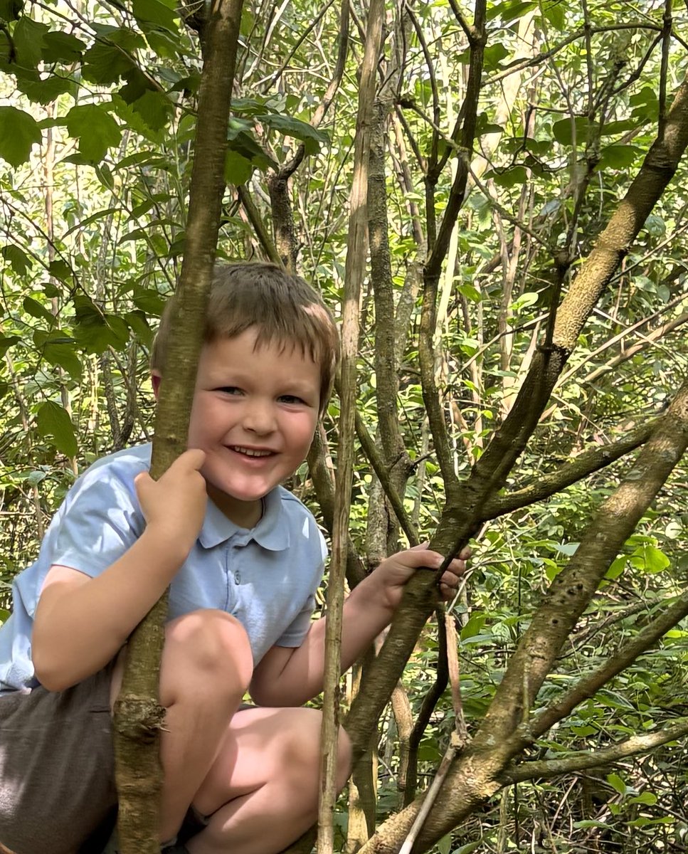Keeping cool in forest school this afternoon. Playing hide and seek, making dens, looking in the pond and some risky play too! @_OLW_