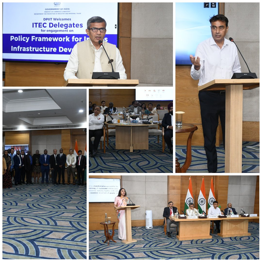 A foreign delegation from 14 countries visited @DPIITGoI under @MEAIndia’s ITEC program for an engagement on 'Policy Framework for India's Infrastructure Development. Key GoI initiatives like #PMGatiShakti, National Industrial Corridor Program, #MakeinIndia, #StartUPIndia,
