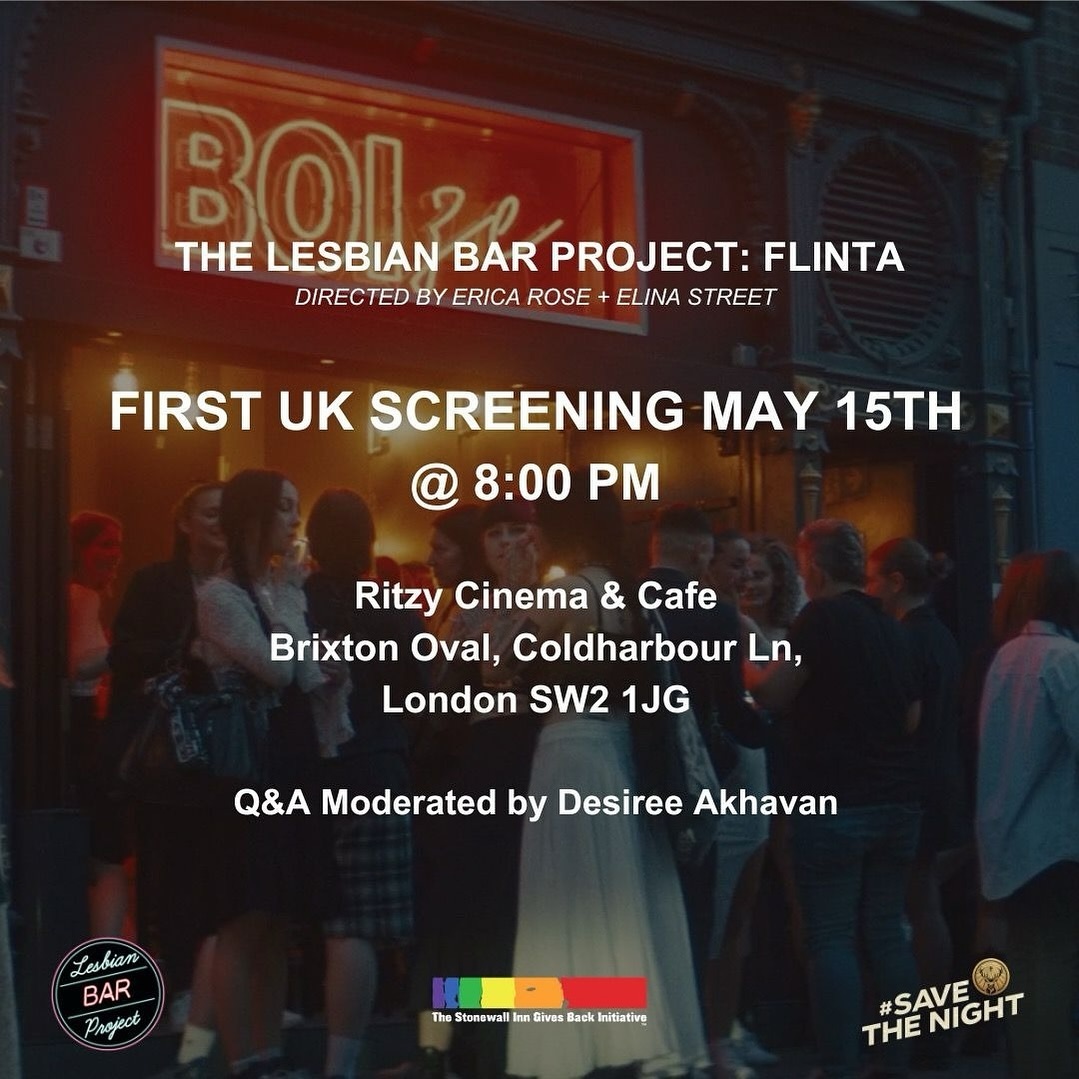 🏳️‍🌈 The award-winning docuseries #lesbianbarproject is having its first ever UK screening and we'll be premiering Flinta at the Ritzy! 🎤 We'll be joined by subjects from the film as well as the directors for a Q&A moderated by @akhavandesiree 🎟 picturehouses.com/movie-details/…