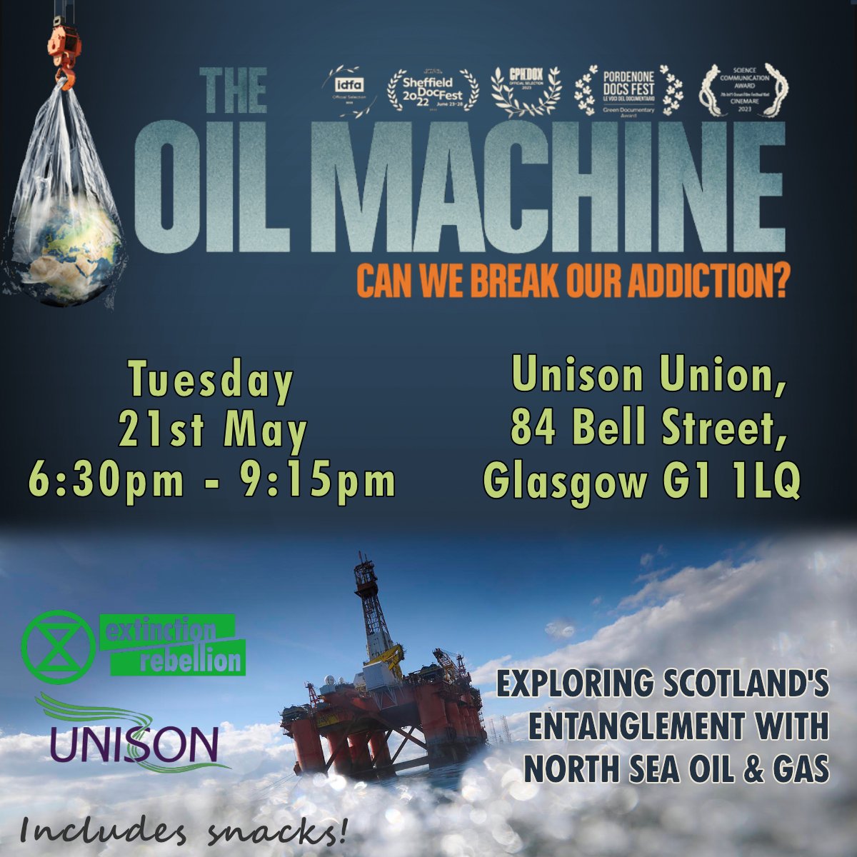 XRGlasgow (@xrglasgow) on Twitter photo How can we break our addition to oil? Join us for a screening of the Scottish film The Oil Machine on Tuesday 21st May at <a href="/unison_glasgow/">Unison Glasgow City</a> Branch G1 1LQ for an inspiring screening, food and follow on conversation on our energy future. <a href="/TheOilMachine/">The Oil Machine</a> How can we break our addition to oil? Join us for a screening of the Scottish film The Oil Machine on Tuesday 21st May at <a href="/unison_glasgow/">Unison Glasgow City</a> Branch G1 1LQ for an inspiring screening, food and follow on conversation on our energy future. <a href="/TheOilMachine/">The Oil Machine</a>