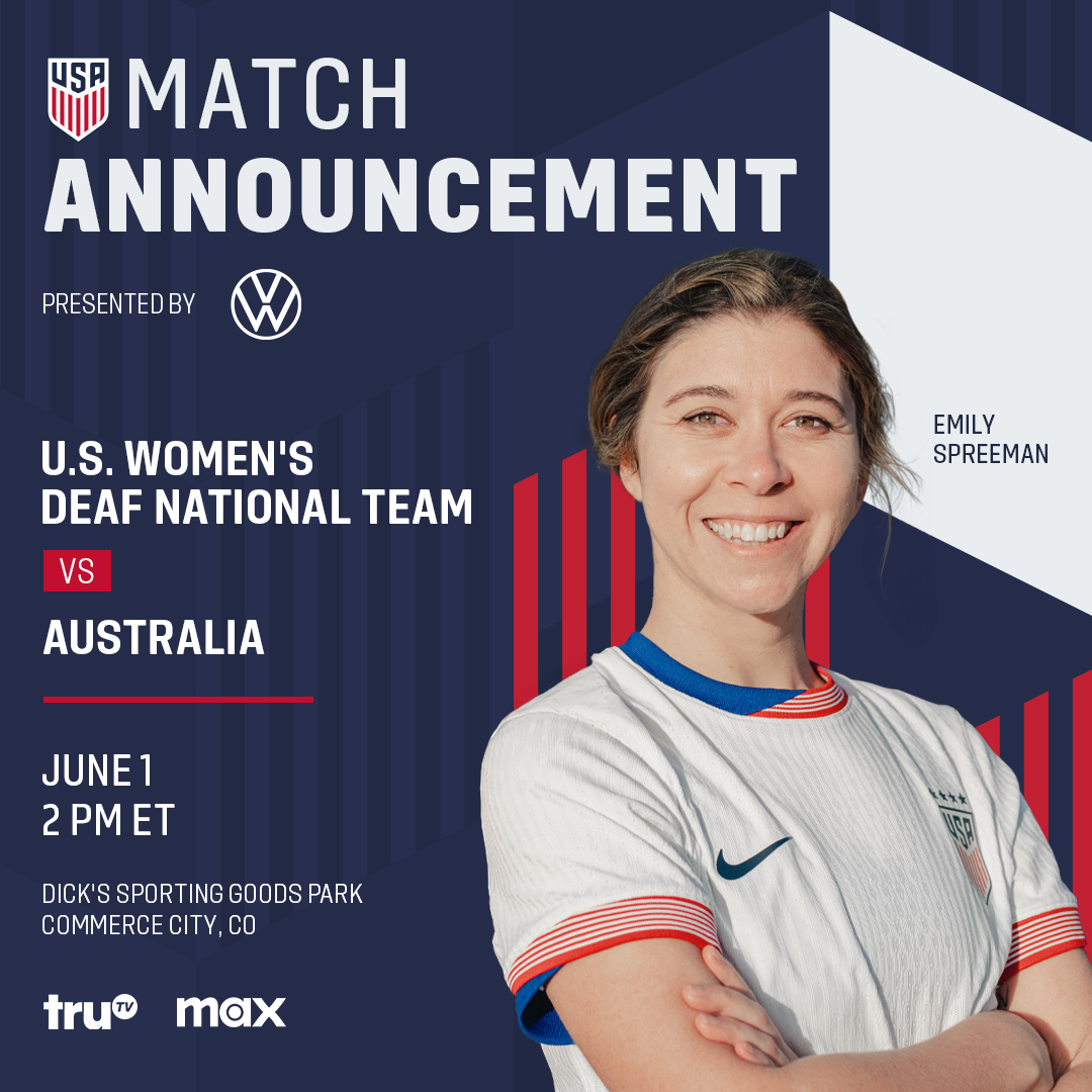 Paving the way for future triumphs! 🇺🇸⚽️

Don’t miss out on history as the #USdeafWNT face Australia as part of a first-of-its-kind doubleheader with the @USWNT on June 1 in Denver presented by @VW.

The match will air live on @truTV and @StreamOnMax, marking the first time one…