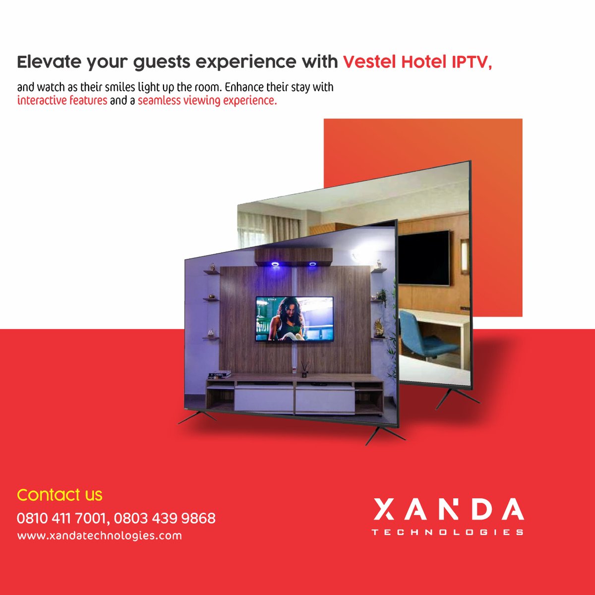 More than just TV, it's a guest engagement powerhouse! Reimagine the in-room experience with our cutting-edge hospitality TVs #weekendvibes #hospitalitytv #guestengagement #hotellife #xandatechnologies