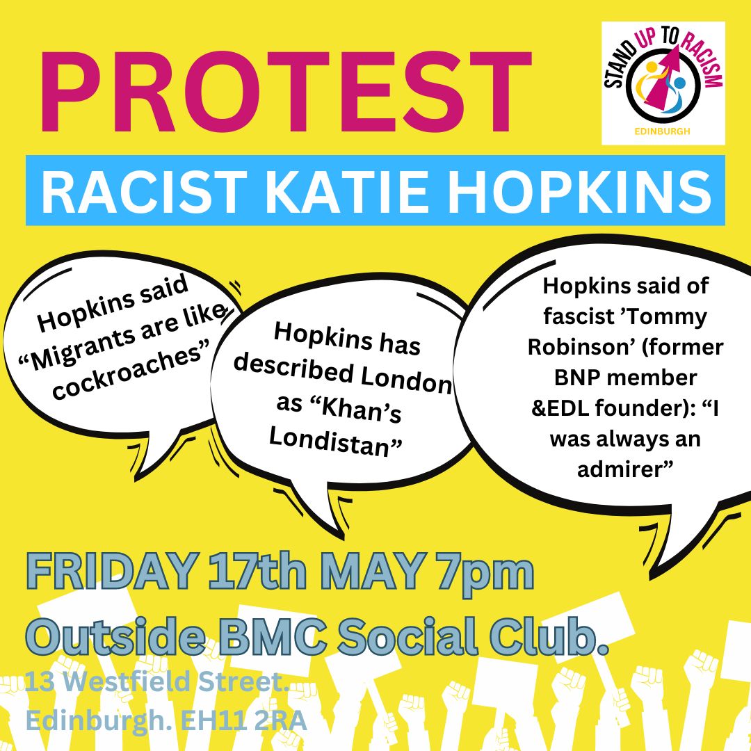 What passes for 'comedy' these days... IN A WEEK: protest the presence of far-right arch-racist, Islamophobe & anti-refugee bigot Katie Hopkins at her 'show' in Edinburgh Show that a majority of us reject her ideas & those of her neo-Nazi friends #RefugeesWelcome #StopRwanda