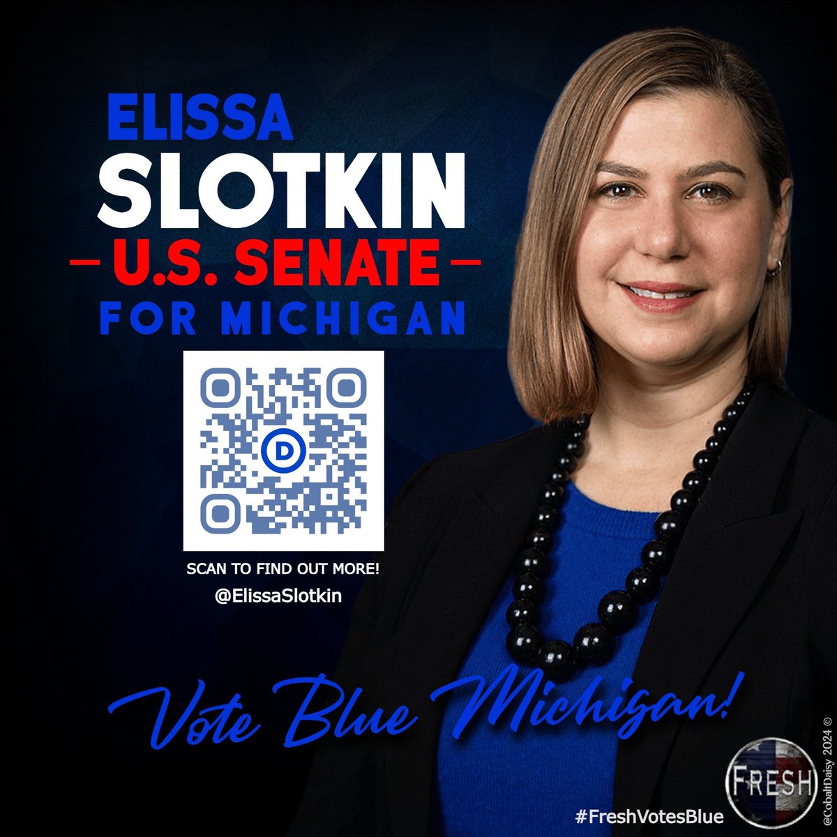 It is imperative that Democrats Hold the Senate to ensure Roe is codified, gun reform is passed, and voting rights are protected once President Biden is reelected!

Follow and Support @ElissaSlotkin for US Senate - Michigan.
#FreshUnity
#4MoreYears
#HoldTheSenate