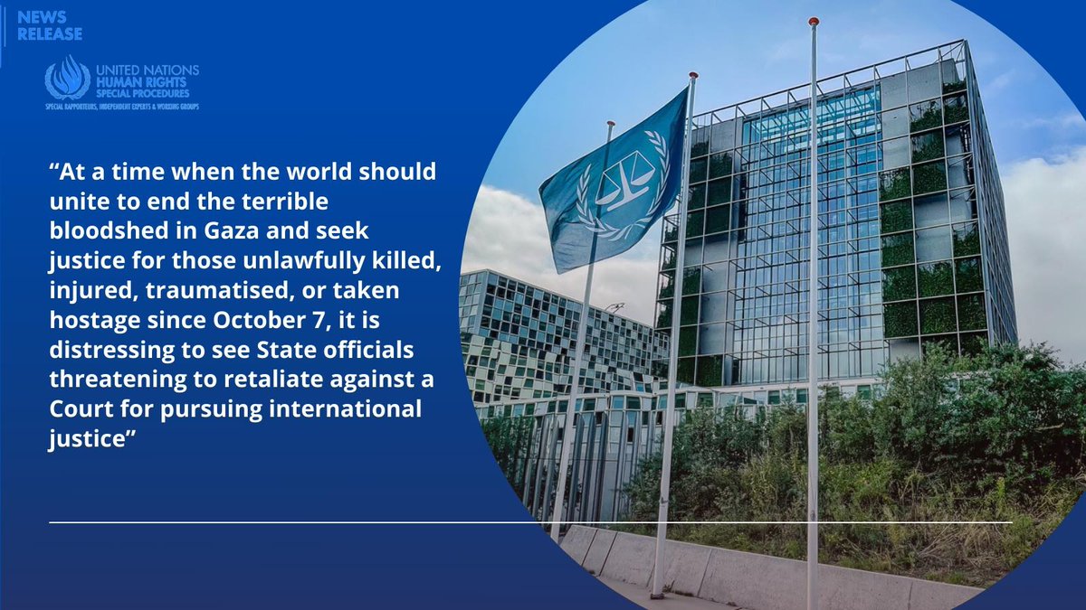 Threats against the ICC promote a culture of impunity. At a time when the world should unite to end the terrible bloodshed in Gaza, it is distressing to see State officials threatening to retaliate against @IntlCrimCourt for pursuing international justice ohchr.org/en/press-relea…