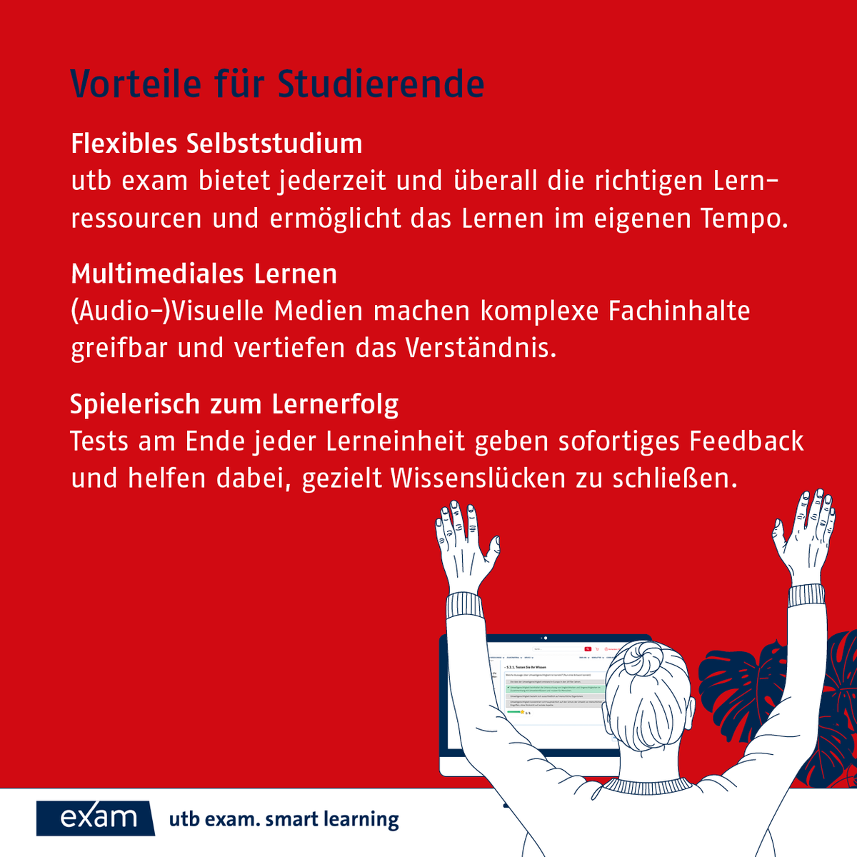 transcriptweb's tweet photo. utb exam. smart learning: So geht Lernen heute!
Die Titel der neuen Reihe utb exam bereiten effizient und zielorientiert auf Prüfungen im Studium vor. Jede Lerneinheit erläutert kompakt und verständlich das Wichtigste.
Mehr Infos hier: https://t.co/TJ9PKoBeb7 (@utb_stuttgart) https://t.co/Gqq7GtMShn