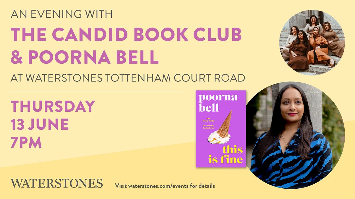 📚We've got your next book-ish event lined up! 🍦Come and celebrate the launch of @poornabell's new book with the incredible @thecandidbookclub at @WaterstonesTCR on 13th June (aka publication day)! 🎟️Tickets available here: waterstones.com/events/an-even…