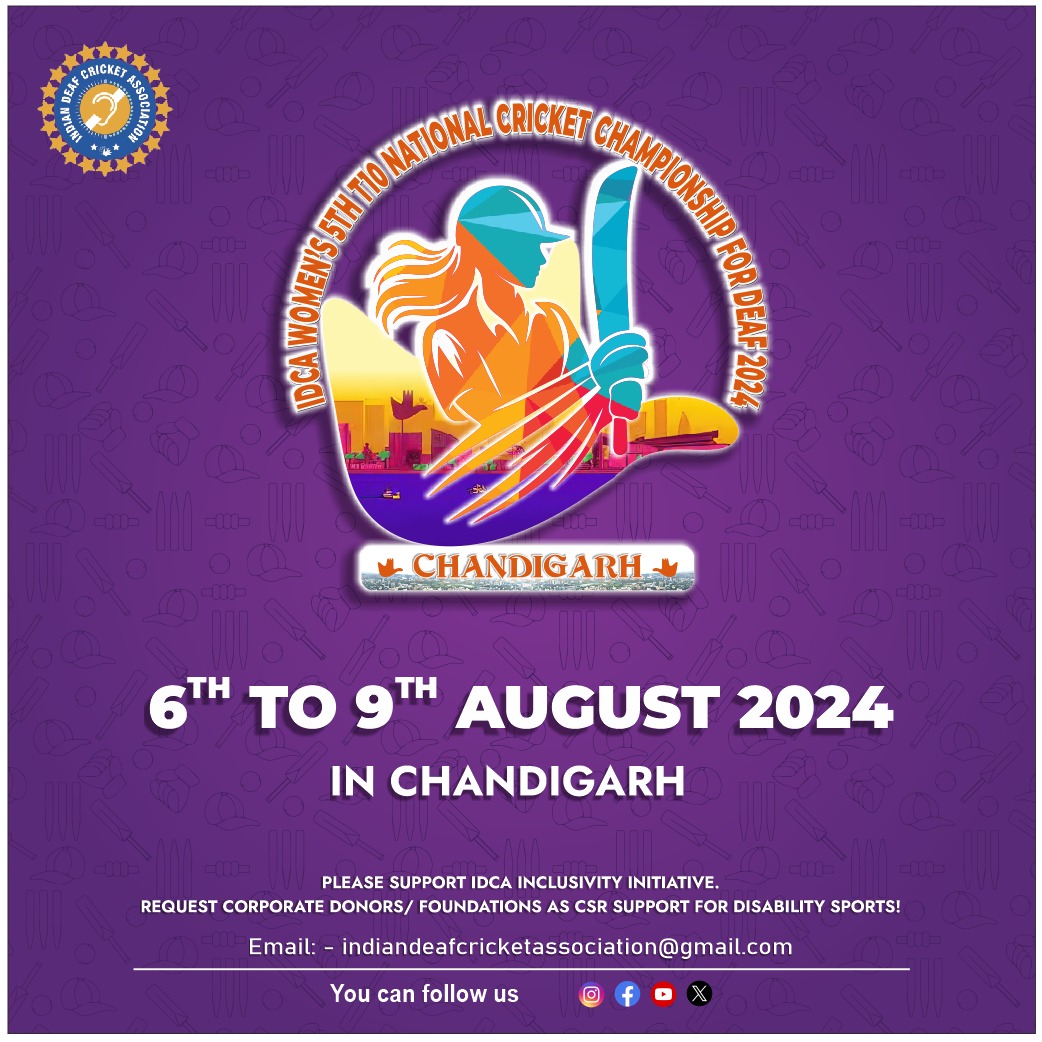 official_idca's tweet photo. As we focus on inclusivity Chandigarh is a promising location to promote deaf cricket talent. 

We are delighted to organise IDCA Women's 5th T10 National Cricket Championship for Deaf from 6 to 9 August 2024 in Chandigarh.

#IDCA #DCCI #UTCA @BCCI @JayShah @ThakurArunS https://t.co/EgPuzW4deW