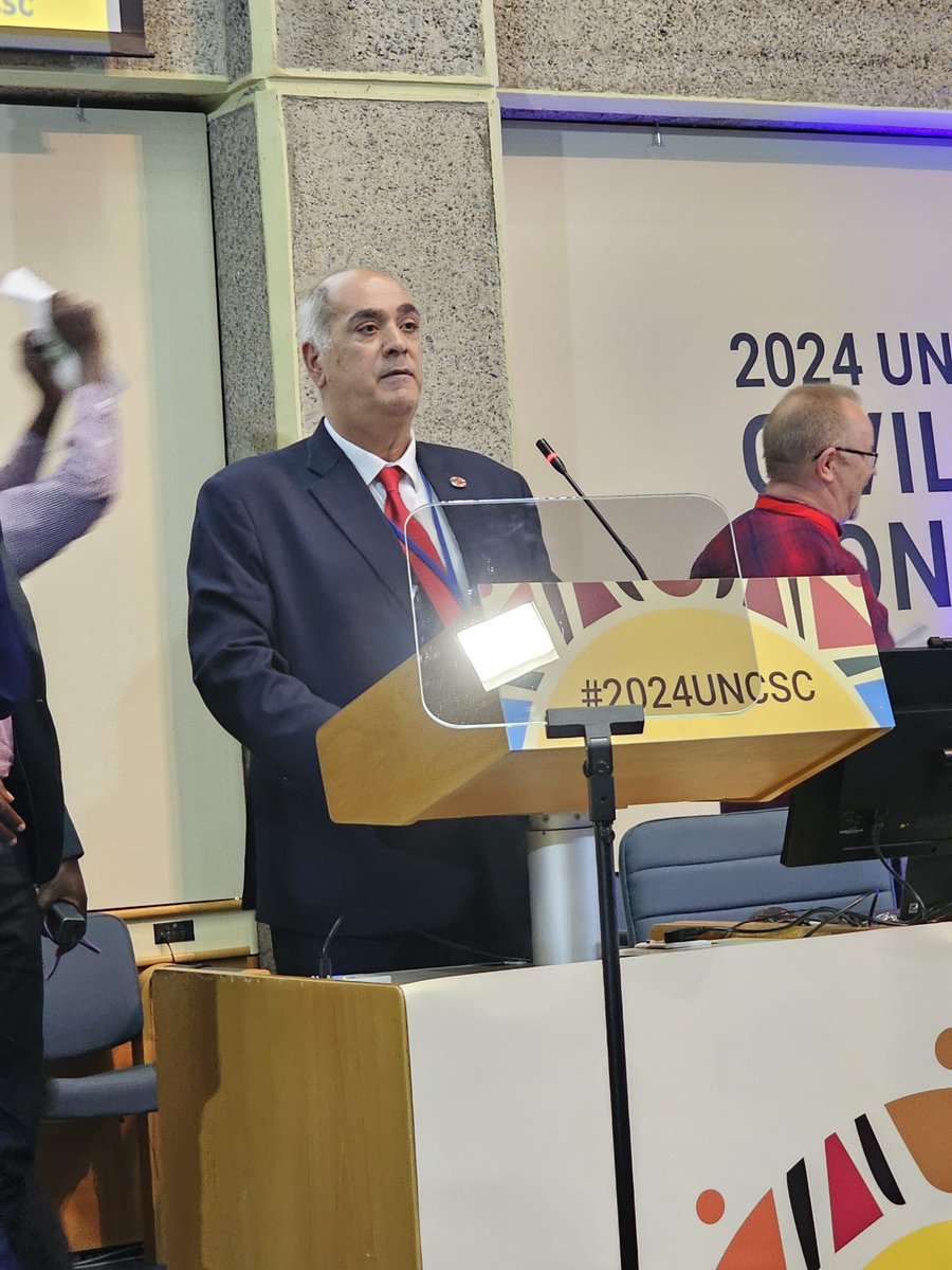 A stand in solidarity at 2024 UN Civil Society Conference in Nairobi, led by the President of the GCE Mr. Refat Sabah, and participation of GCE members representatives of civil society organization from all over the world. @globaleducation #2024UNCSC #RiseForRafah #CeasefireNOW