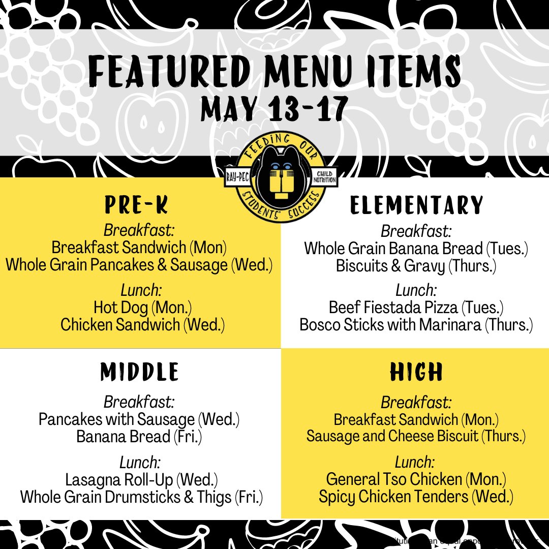 Join us as we whip up a week of culinary wonders that'll make your taste buds dance! 🍽️🕺 Please see our complete menu on our website: rpchildnutrition.org/index.php?sid=… *Menus are subject to change due to supply chain issues. Thank you for your patience and understanding