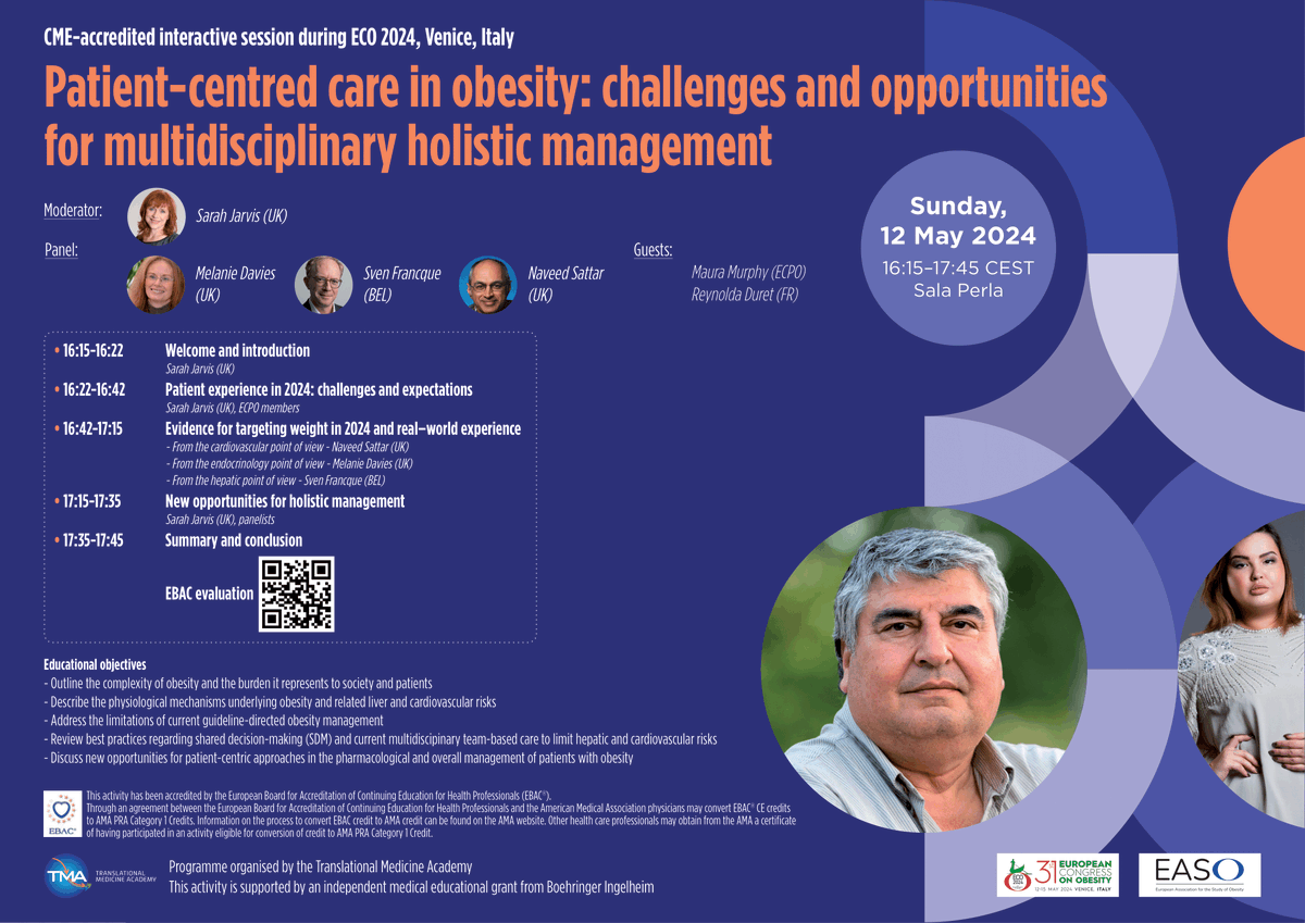 Attending #ECO2024? Don't miss this CME-accredited interactive session 'Patient-centred Care in Obesity: Challenges and Opportunities for Multidisciplinary Holistic Management' 🗓️12 May 2024 | 16:15 - 17:45 CEST 📍Venice, IT 📚Discuss patients real-world experience, challenges…