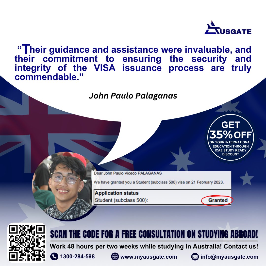 Take Palanagas' words, folks! Our study abroad services are truly commendable! Hit this link to book FREE CONSULTATION: calendly.com/info-ausgate

#StudyInAustralia #AustralianEducation #StudyAbroadExpert #AustralianVisa #StudentVISA #InternationalStudents #StudyAbroadConsultants