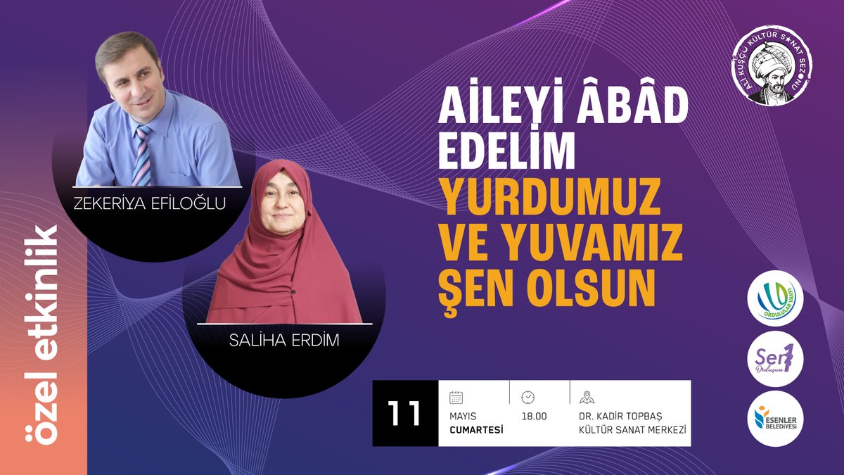 Eğitimci Yazar Zekeriya Efiloğlu ve Aile Danışmanı Saliha Erdim mutlu evliliğin, huzurlu yuvanın sırlarını veriyor. Özel seminerimiz, yarın 18.00'de Dr. Kadir Topbaş Kültür Sanat Merkezi'nde sizlerle.