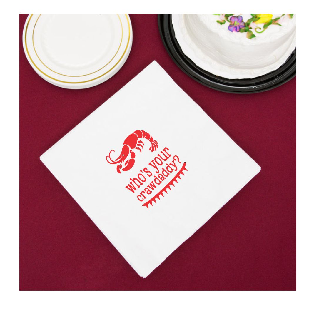 Napkins for All of Your Events #bride #groom #shrimp #shrimpboil #boils #bakes #food #seafood #partybibs #wedding #lowcountryboils #beveragenapkins #bar #napkins