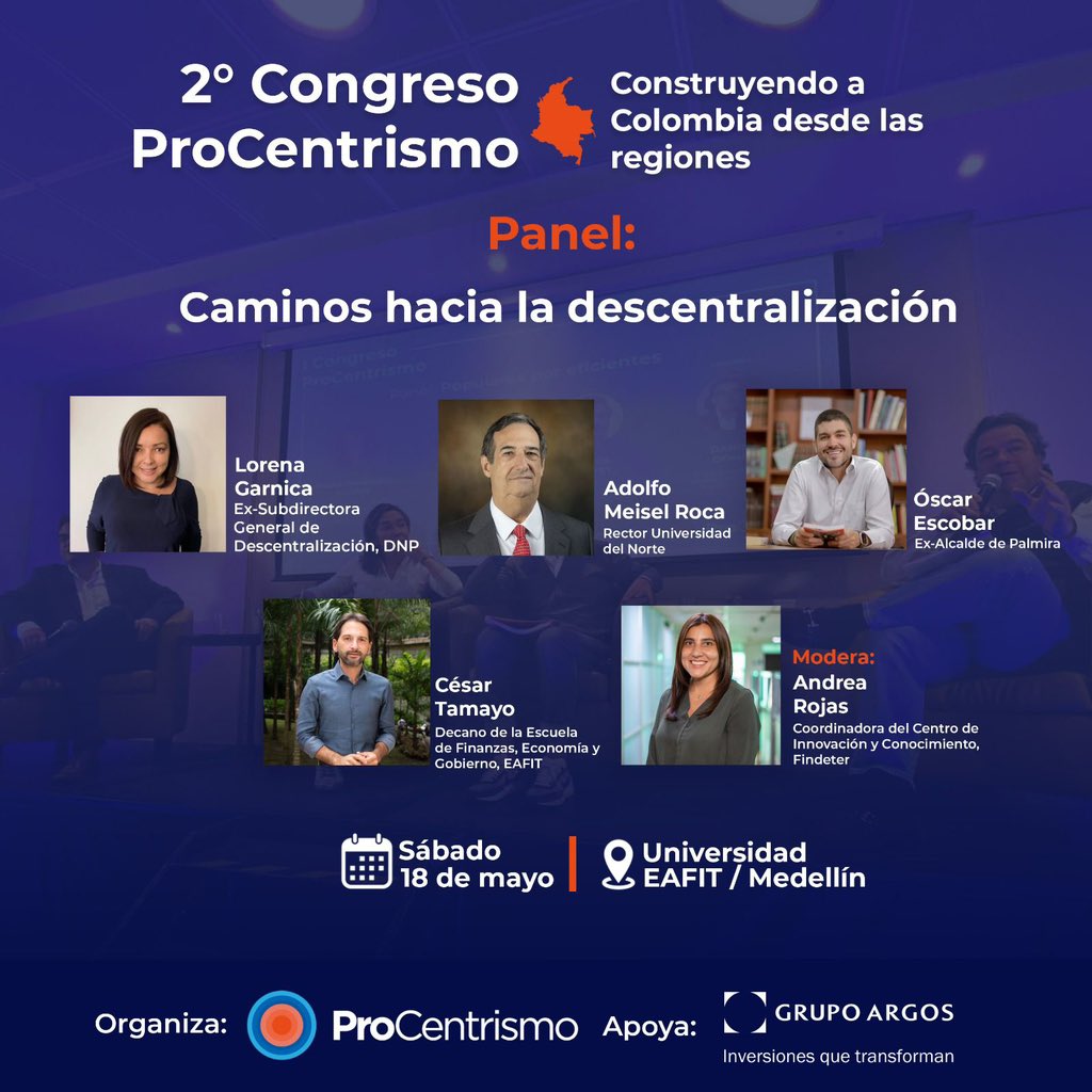 ProCentrismo (@procentrismo) on Twitter photo Y finalmente “Caminos hacia la Descentralización” con <a href="/SoyOscarEscobar/">Óscar Escobar</a>, <a href="/cesaretamayo/">Cesar E. Tamayo</a>, Lorena Garnica y Adolfo Meisel, moderado por Andrea Rojas.
4/n Y finalmente “Caminos hacia la Descentralización” con <a href="/SoyOscarEscobar/">Óscar Escobar</a>, <a href="/cesaretamayo/">Cesar E. Tamayo</a>, Lorena Garnica y Adolfo Meisel, moderado por Andrea Rojas.
4/n