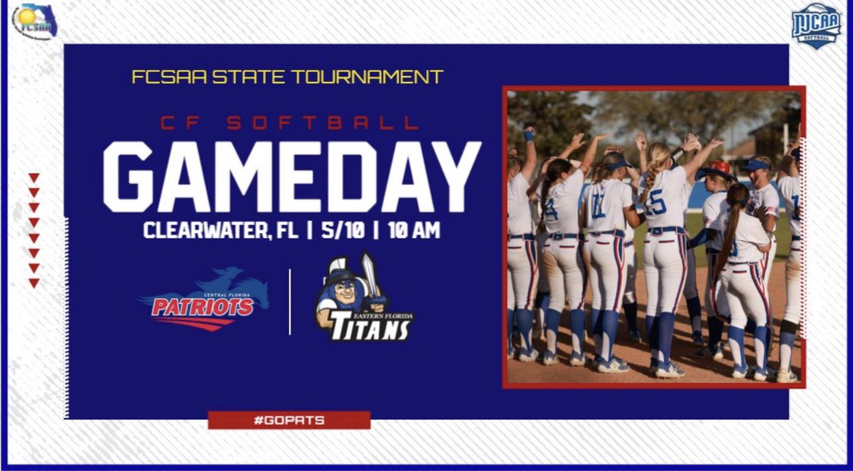 🥎POSTSEASON GAMEDAY🥎

The Lady Pats look to stay alive in the FCSAA State Tournament - winner advances to play at 7 pm tonight

🆚Eastern Florida
⏰10AM 
📍Clearwater, FL
🏟️Eddie C. Moore Complex
📊web.gc.com/teams/pnN21pEO…
📺team1sports.com/fcsaa/

#GoPats
