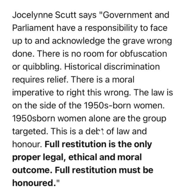 @peter_aldous First you need to hear the evidence from ALL #50sWomens groups, who are complaining about the more serious issue of proven #DirectDiscrimination as well as #maladministration
Without both being addressed #justice will not be served