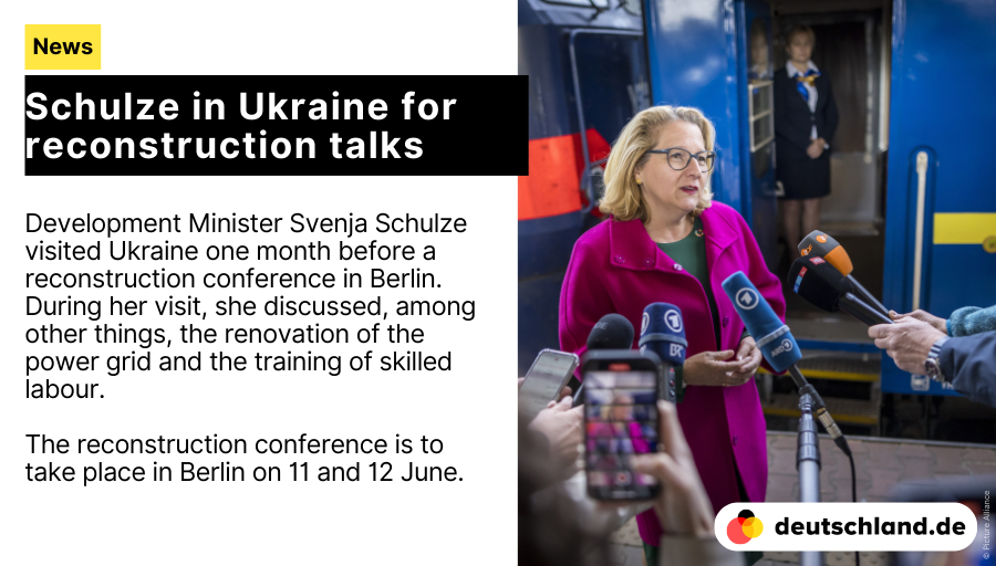 +++ German Development Minister Schulze in Ukraine for reconstruction talks 🇩🇪 Here you will find the most important information on Germany's #foreignpolicy and international relations. 👉 spkl.io/6016425zA #NewsDE #Germany #Ukraine