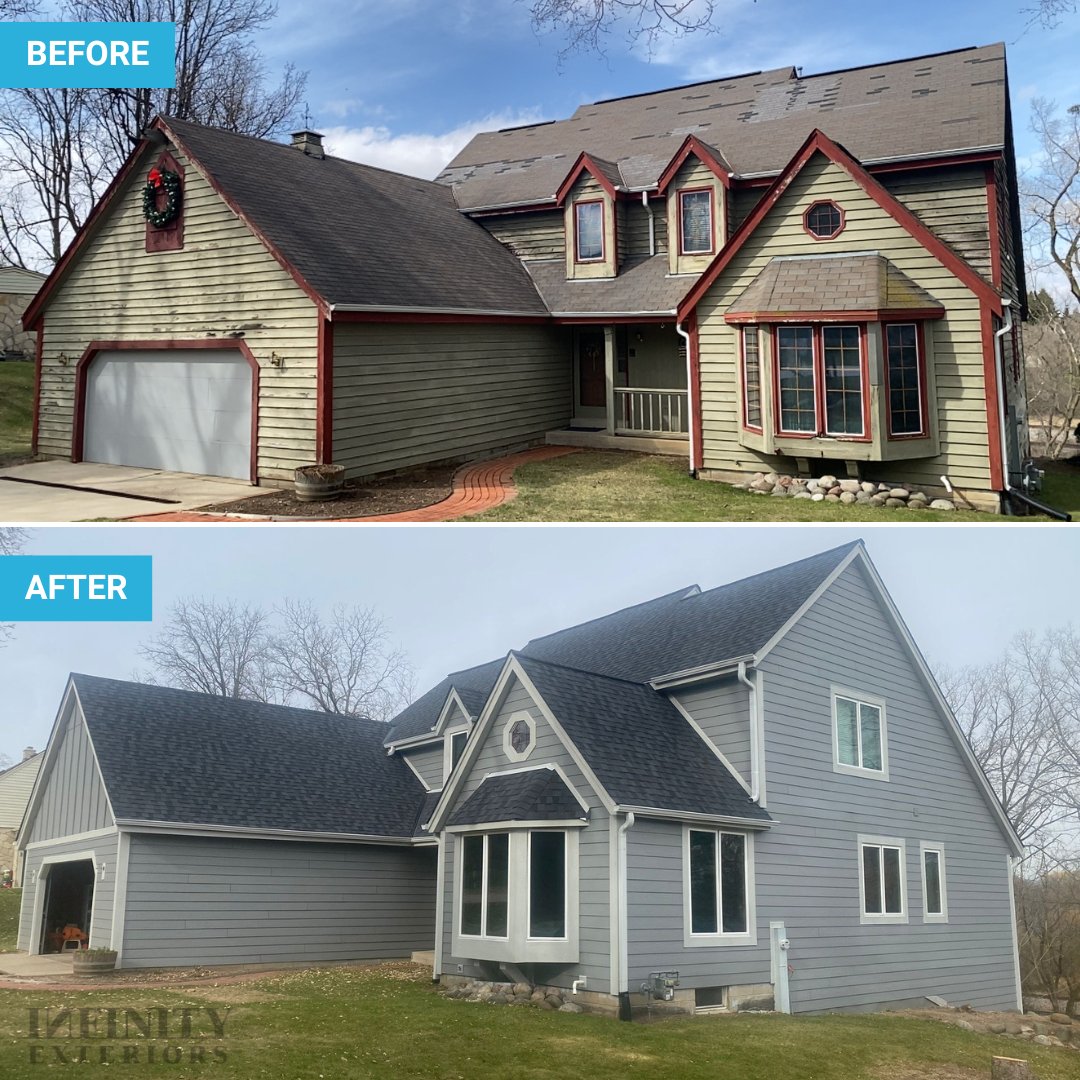 #FeaturedFriday #BeforeAndAfter #HouseTransformation 💯👇

🏠 Roof and @ProVia windows replacement
🎨 @CertainTeed Landmark Pro shingles in the color Moire Black
💪 Check us out! 

#contractor #roofing #house #siding #vinylsiding